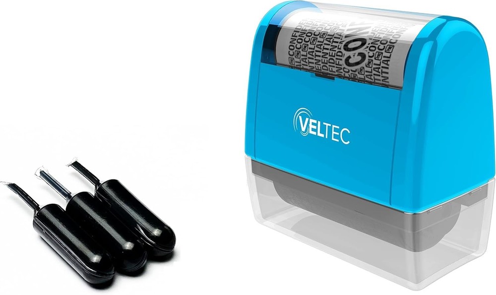 ID Protector Ink Roller - Identity Theft Protection Roller Stamp Set Blue, St...