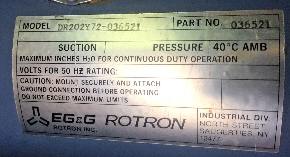 EG&G Rotron regenerative blower model DR202Y72 ( item # 302 )