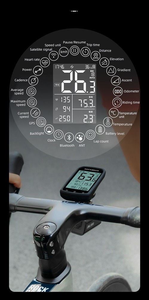 ROCKBROS Bicycle Computer M1 GPS ANT Bluetooth Wireless Rainproof Cadence Sensor