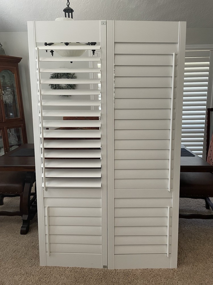 White Plantation Shutters for Windows, Adjustable Louvers