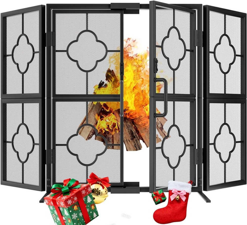 Durable Adjustable 3 Panel Fireplace Screen - Handcrafted Wrought Iron Design