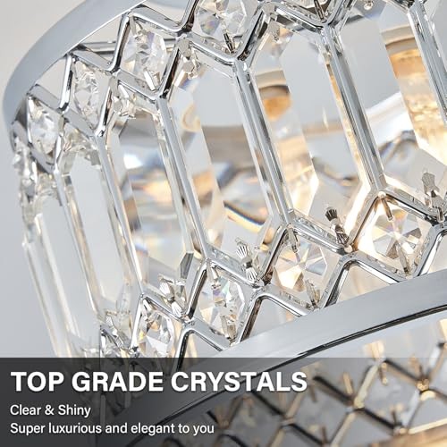 Crystal Ceiling Light Fixture, Modern Semi Flush Mount Ceiling 9.05in Chrome