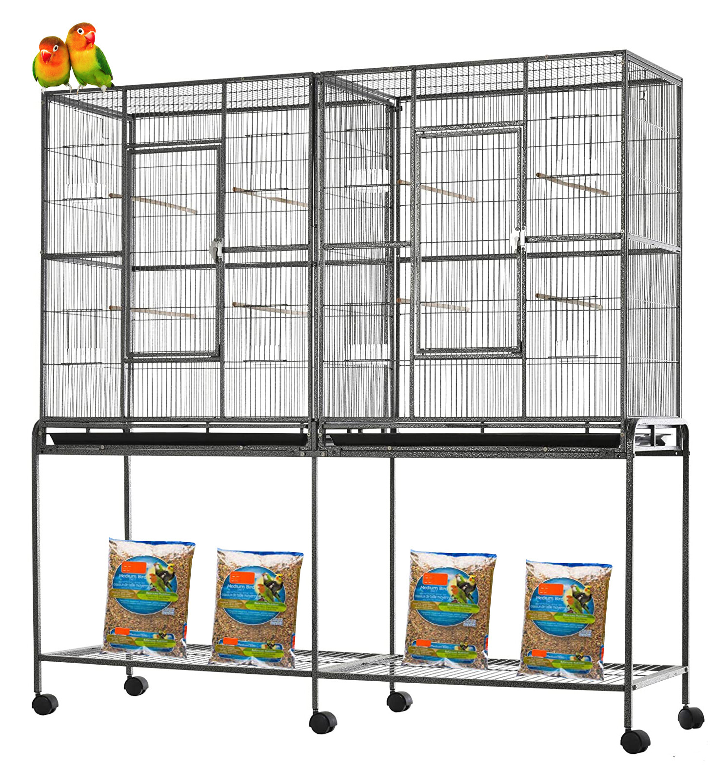 DOUBLE LARGE Flight Birds Treehouse Center Divider Rolling Cage Storage Shelf