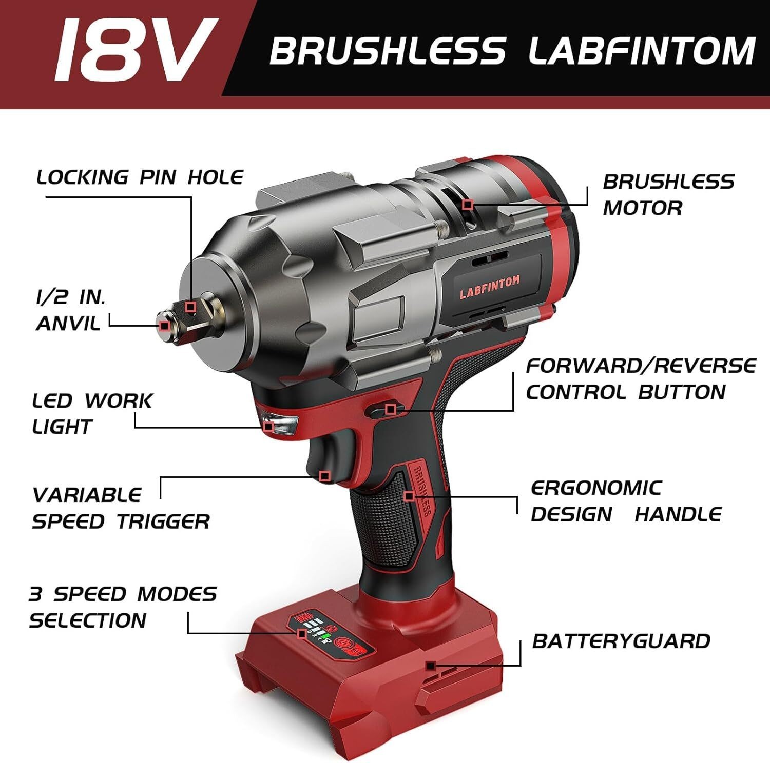 Cordless Impact Wrench 1/2 inch for Milwaukee 18V Battery, 900Ft-lbs(1200N.m) Hi