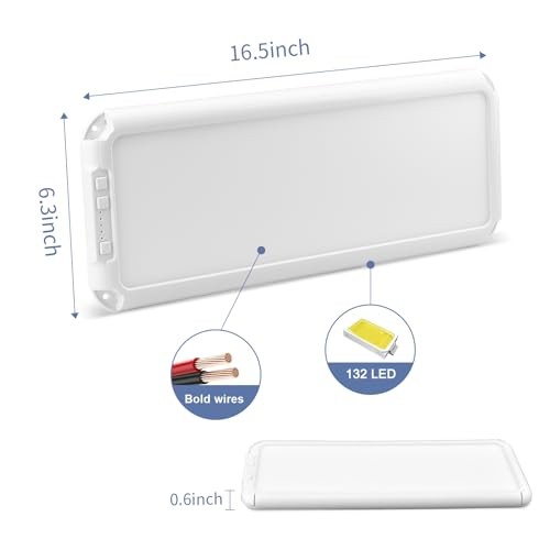 RV LED Interior Light 1500 Lumen 16.5" x 6.3", Thin 12Volt Ceiling White