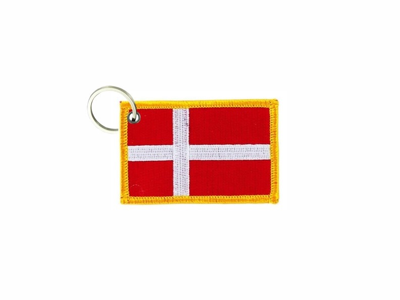 Keychain keyring embroidered embroidery patch double sided flag denmark