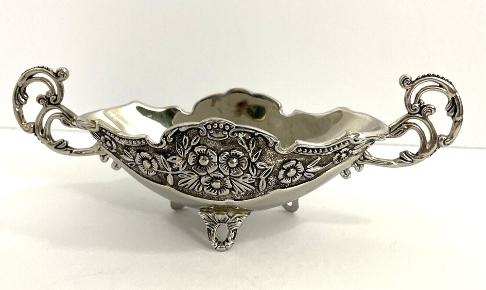 GODINGER 8.5" Handled W/ Feet Oval Bowl Fine Silverplate Dish Tray