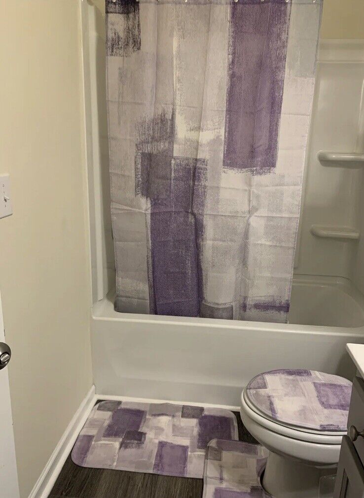 4psc Shower Curtain Set,Toilet Lid Cover,Anti Slip Floor Mat
