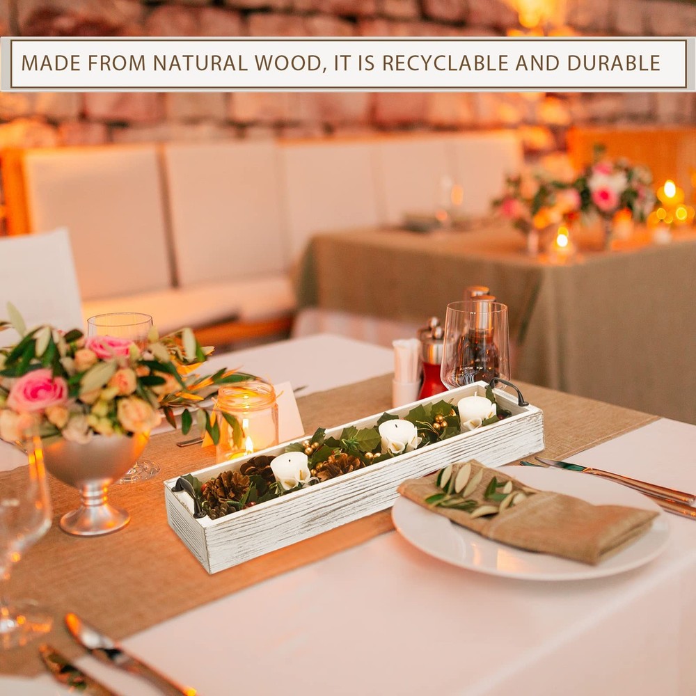 2 Pack Rustic Wooden Serving Trays with Handles Farmhouse Rectangular Wood De...