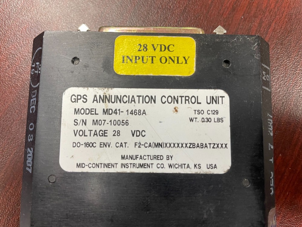 Mid-Continent MD 41-1468A GPS Annunciation Control Unit