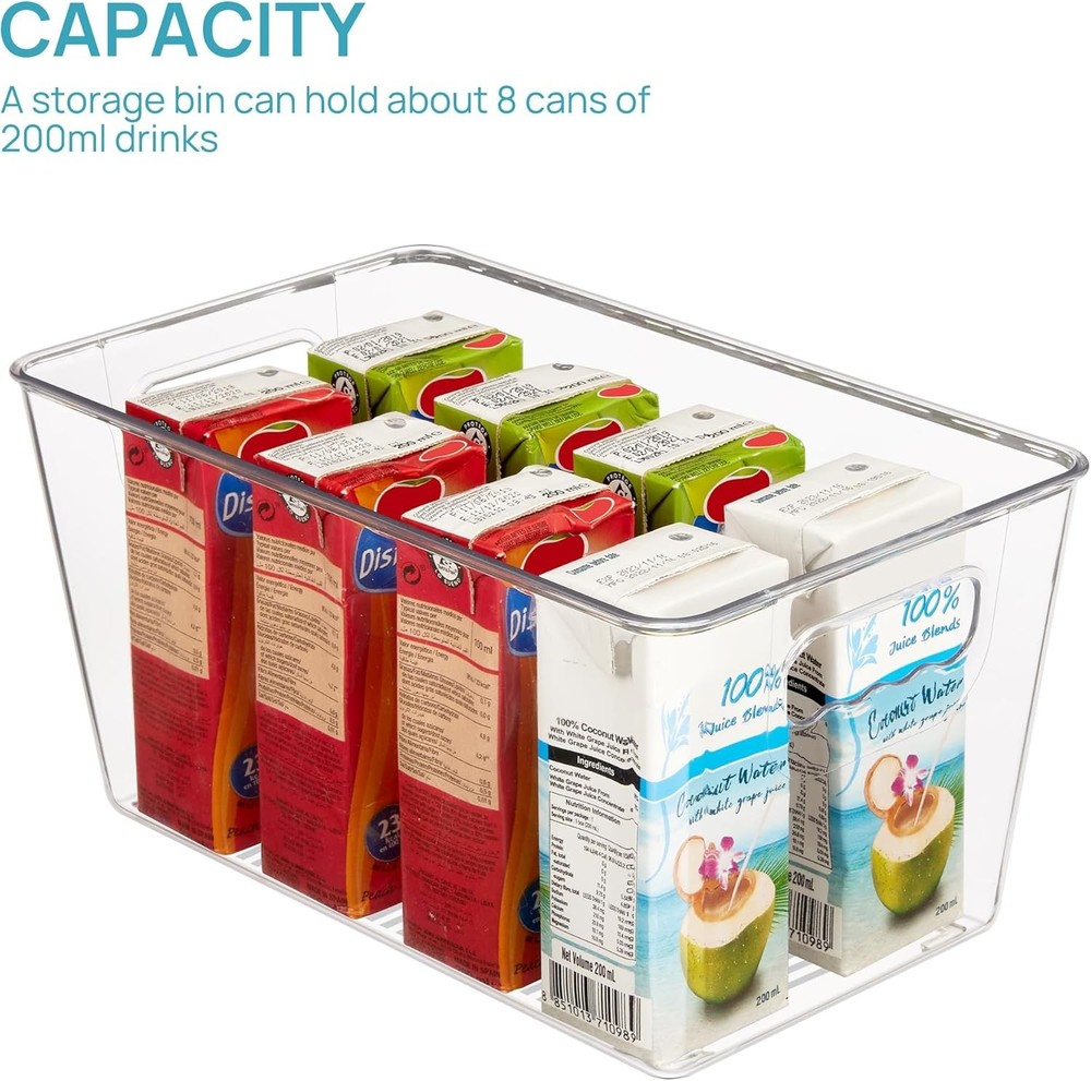 Medium Clear Storage Bins with Handles – Durable 6 PCS Kitchen Organization Set