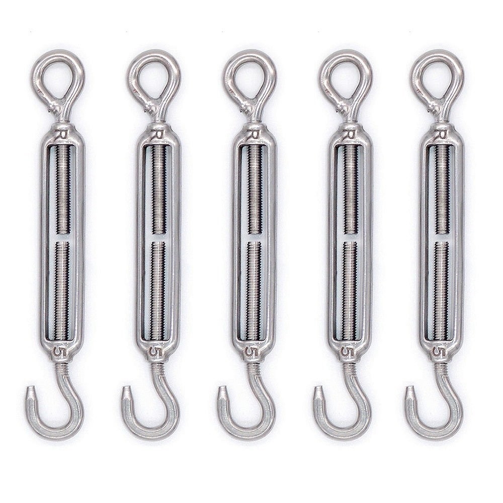 5pcs M5 Stainless Steel 304 Turnbuckle Wire Rope Tension Hook & Eye