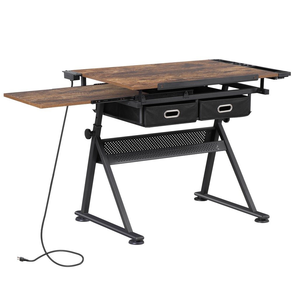 Adjustable Drafting Table with Power Outlet Artist Drawing Table with Stool