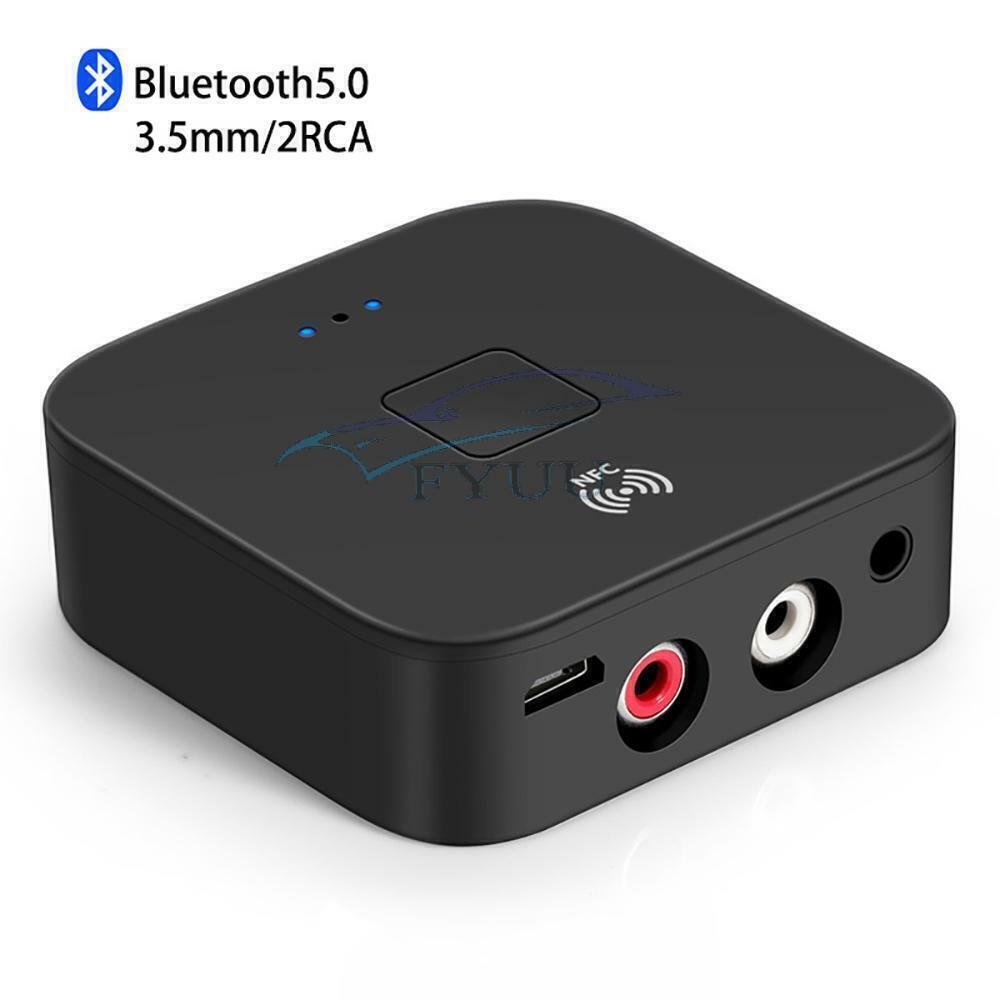 DV5V Bluetooth 5.0 Receiver Wireless 3.5mm Jack AUX NFC to 2 RCA Stereo Adapter