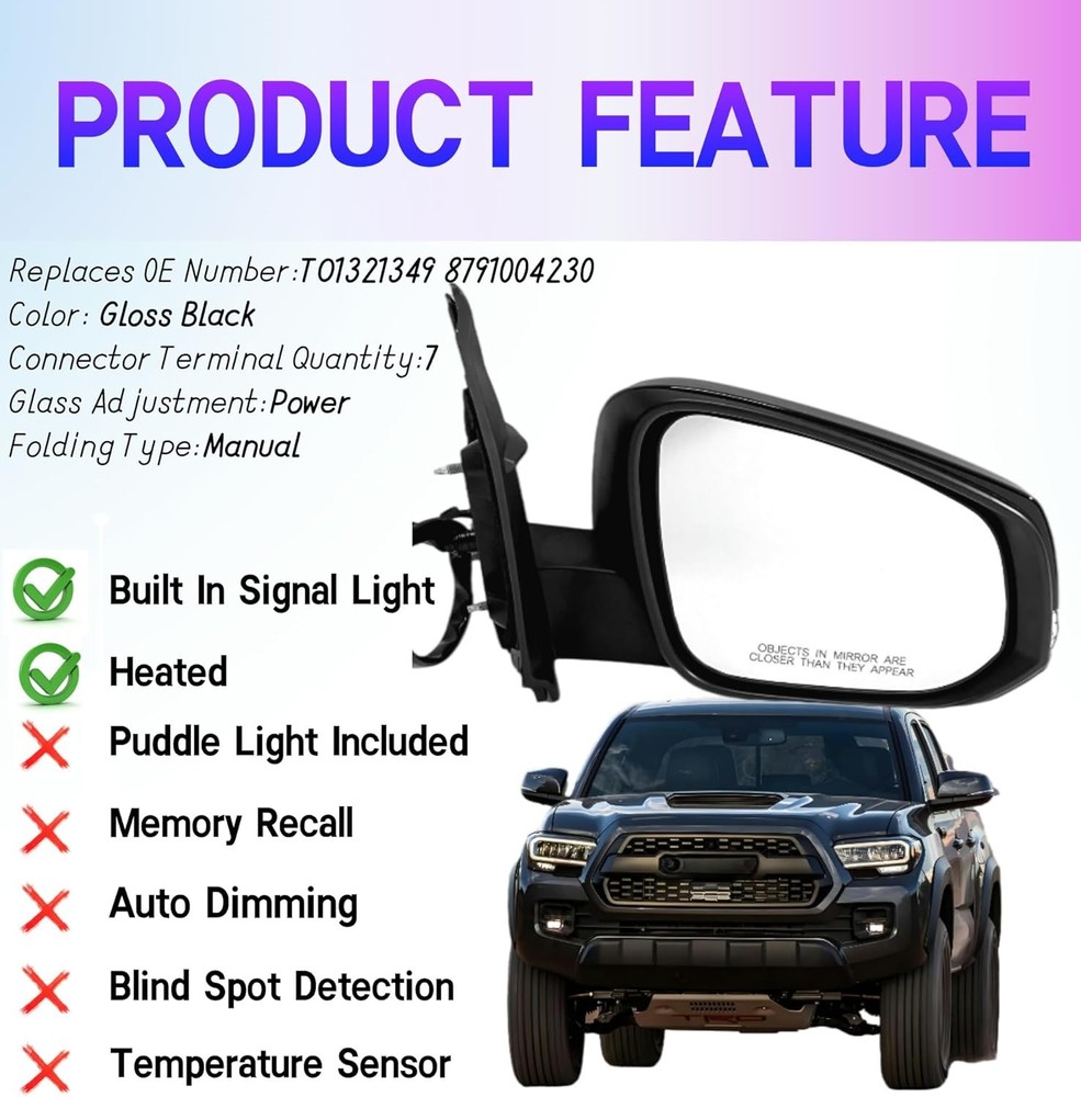 Right Passenger Side Mirror Compatible with R-Passenger Side, Gloss Black