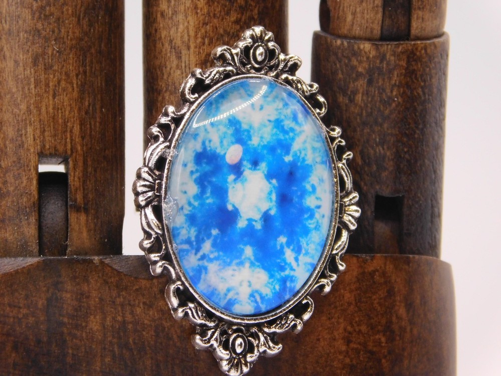 Beautiful Blue Tie-dyed Statement Ring, 1.2"