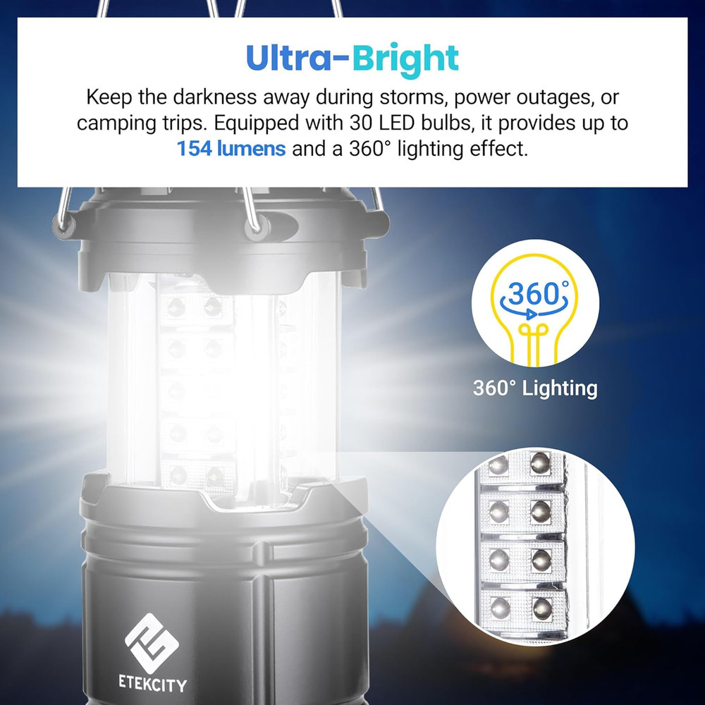 Camping Lanterns for Power Outages 4 Pack, Flashlight for Camping Essentials,...