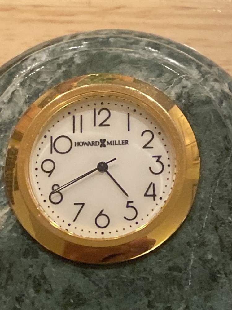 Howard Miller Green Marble Brass Mini Clock Desk Clock