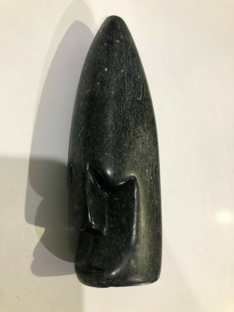 Carved Black Stone Head - 12.5 cm
