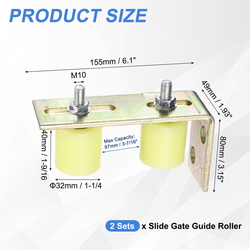 2Set Slide Gate Guide Roller, 1-9/16" Gate Support Roller with Bracket, Yellow
