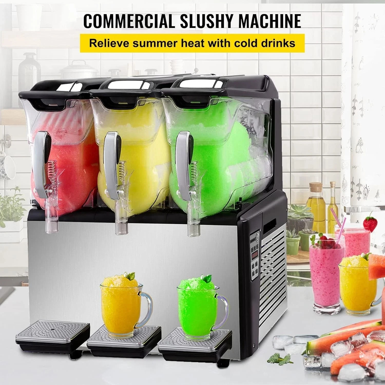 Slush Frozen Drink Machine, 10LX3 Tanks Commercial Slushy Machine