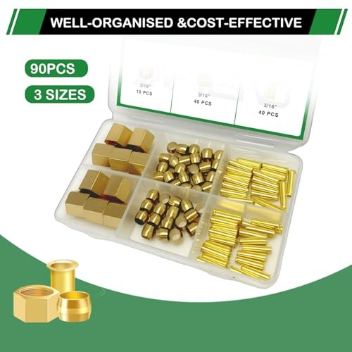 90pcs 3/16" Brass Compression Sleeves Ferrules Inserts Nuts 90PCS 3/16"