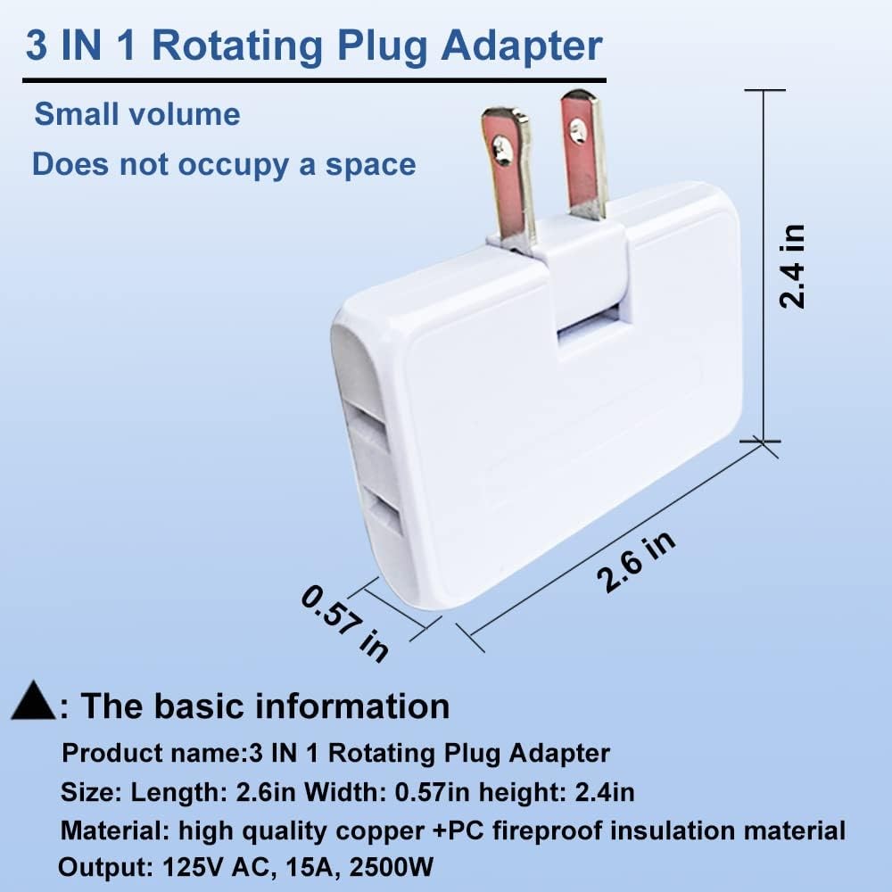 2 Pack 3 Way Flat Wall Outlet Extender, Ultra Thin Folding Plug Adapter