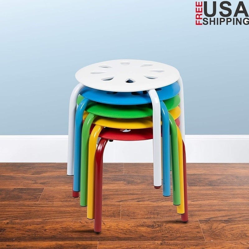 Stackable Plastic Kid Stools Set of 5 Durable Lightweight Classroom Library New
