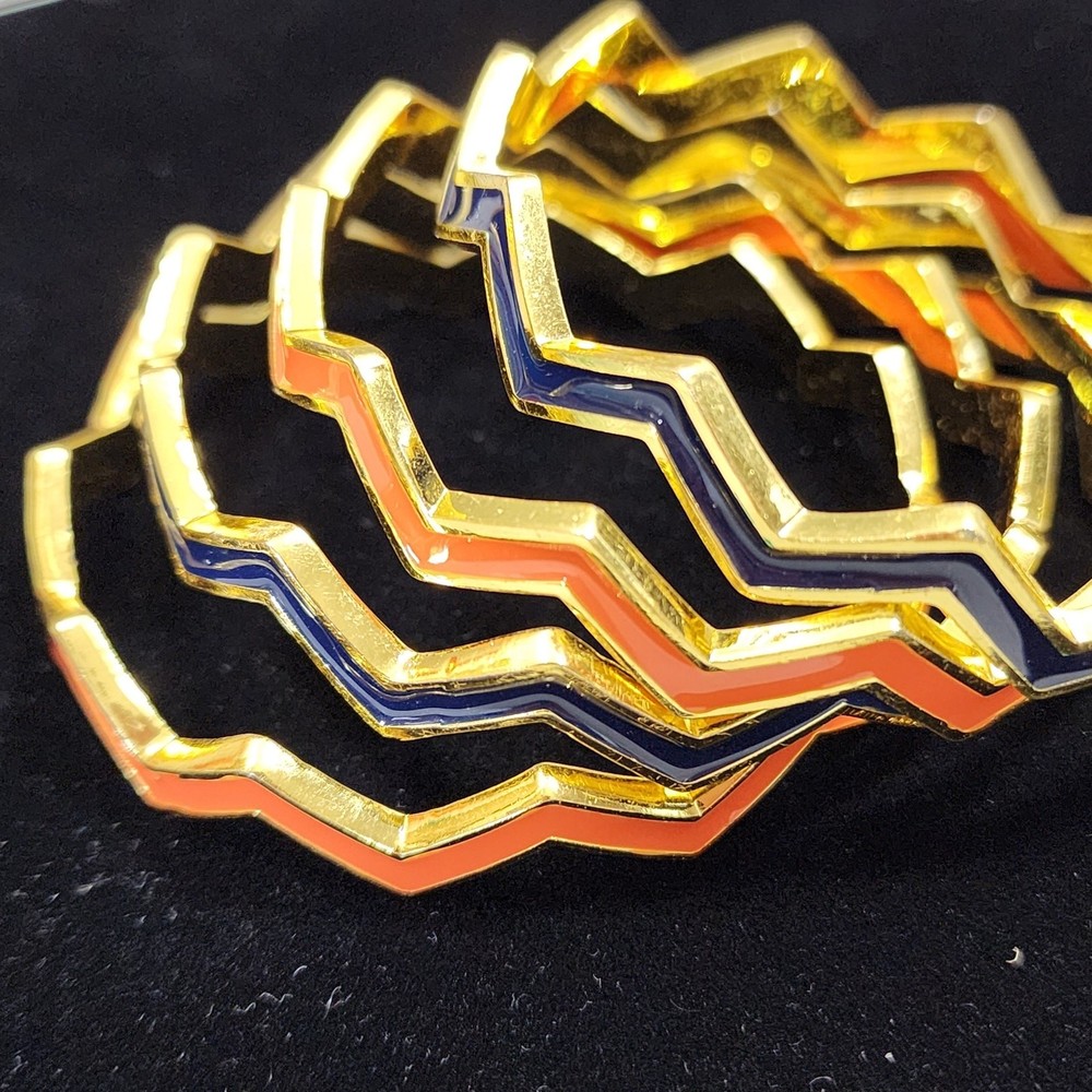 CHEVRON ZIG ZAG Orange Blue Enamel Metal Stackable Halloween Bangle Bracelet 4pc
