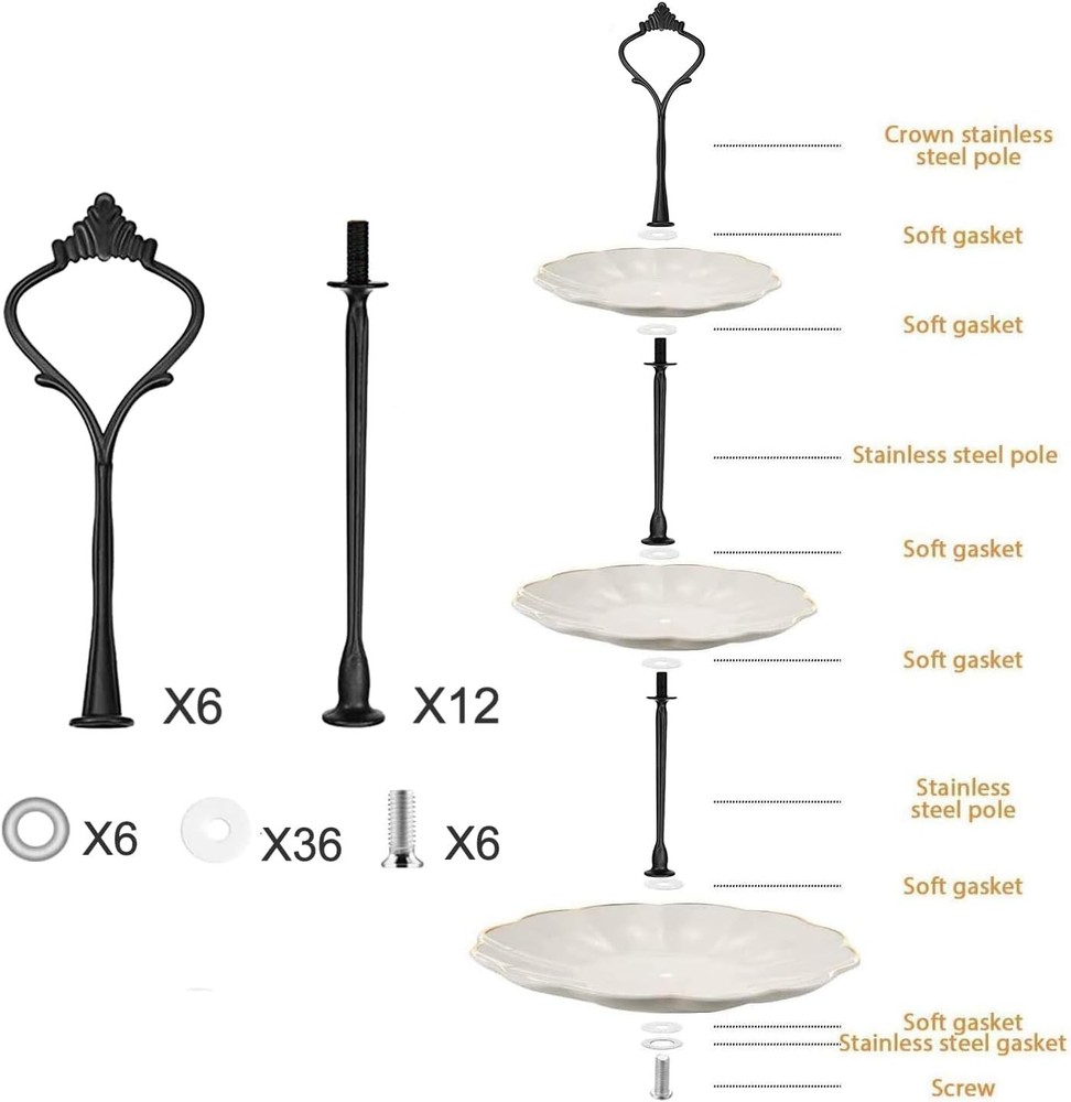 6 Sets 3 Tier Cake Stand Hardware Handles Black