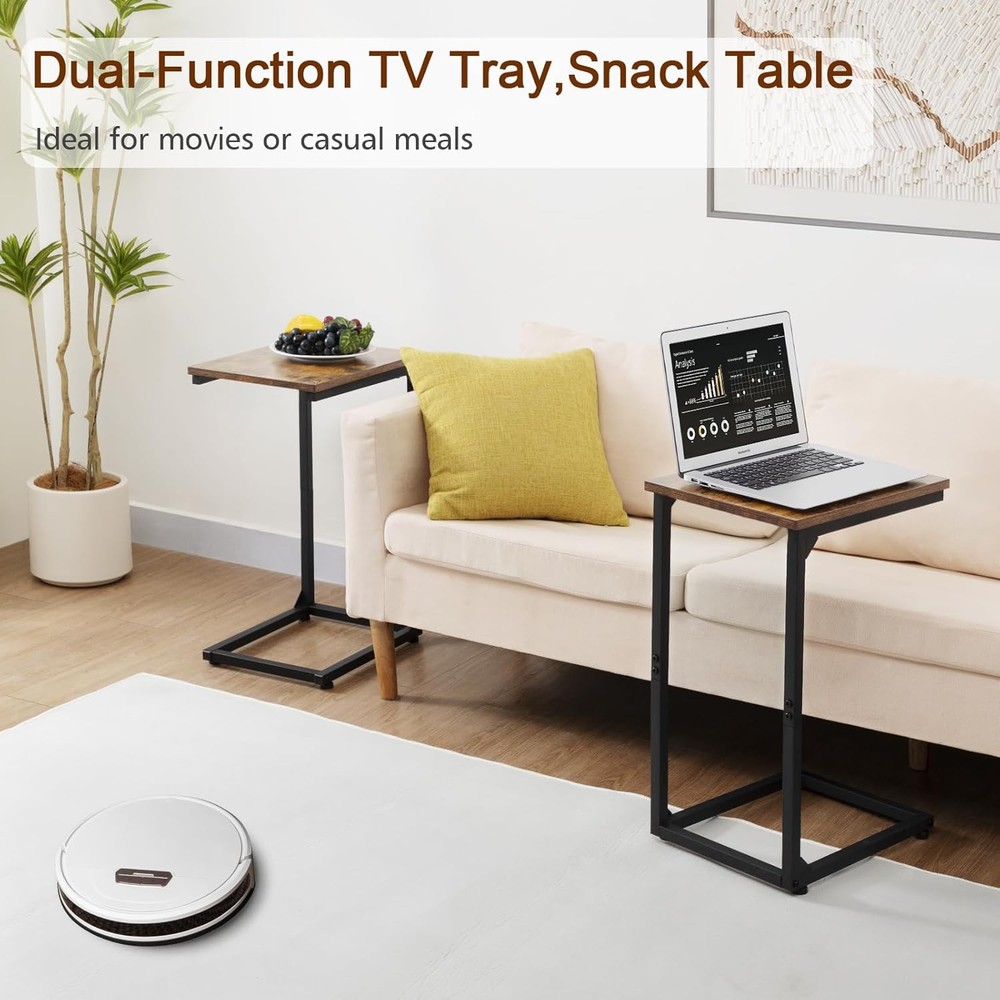 2pcs C Shaped Side/End Table Slide Under Couch Table for Sofa, TV Trays