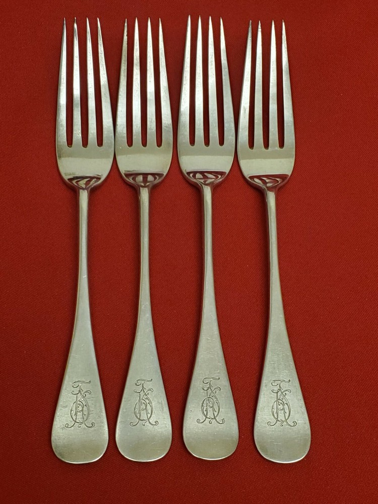 4 Heavy Russian 84 Silver Dinner Forks with Matching Monogram  11628