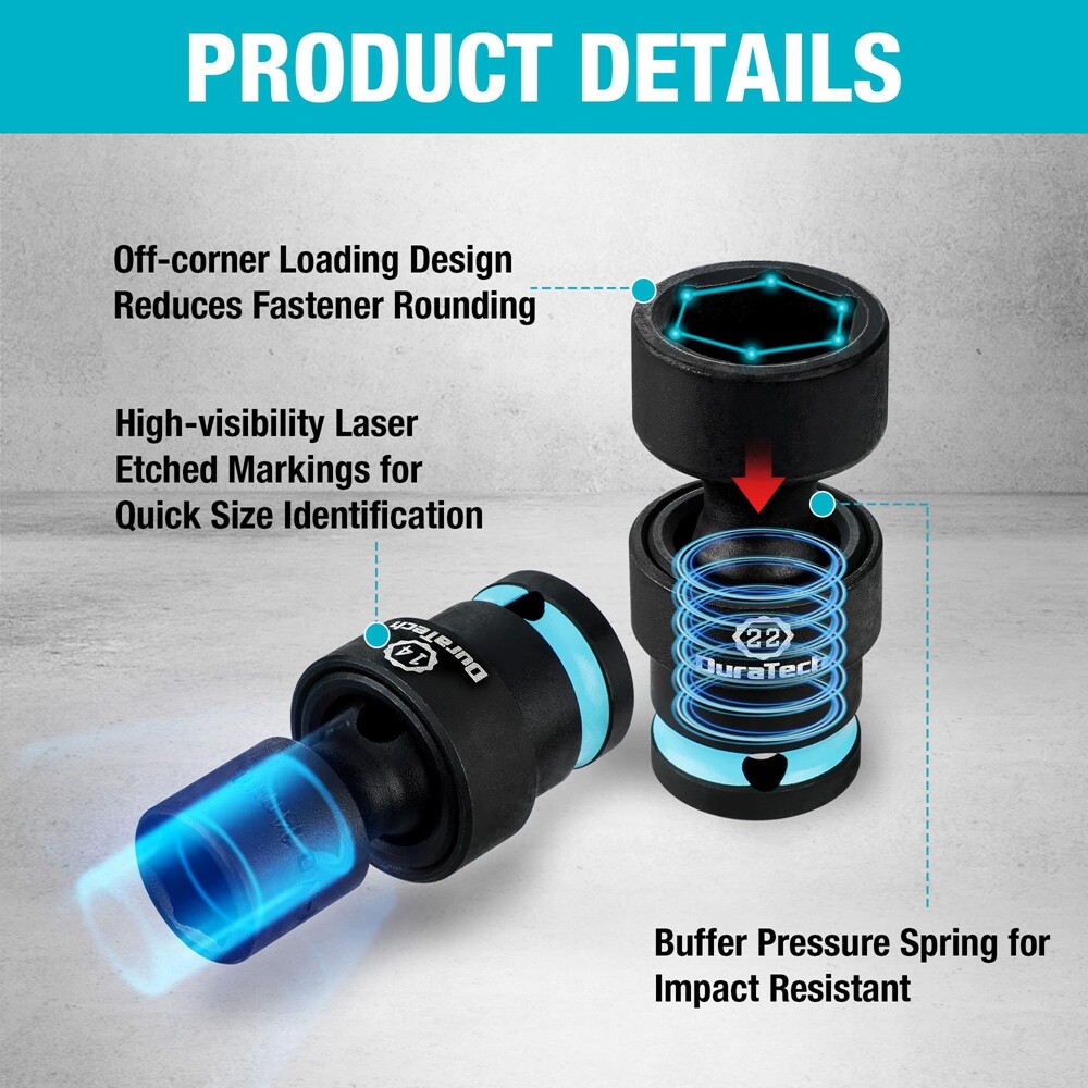 DURATECH 13PCS 1/2" Dr Swivel Socket Set Shallow Universal Impact Metric 10-24mm
