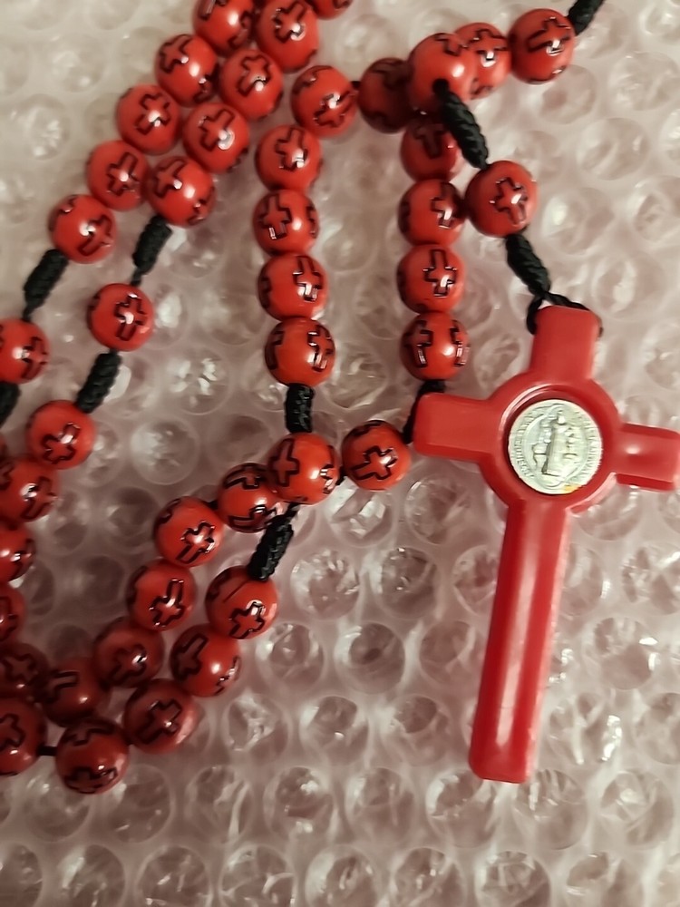 CHRISTIAN CATHOLIC SAINT BENEDICT Cord Rosary Beads 12"
