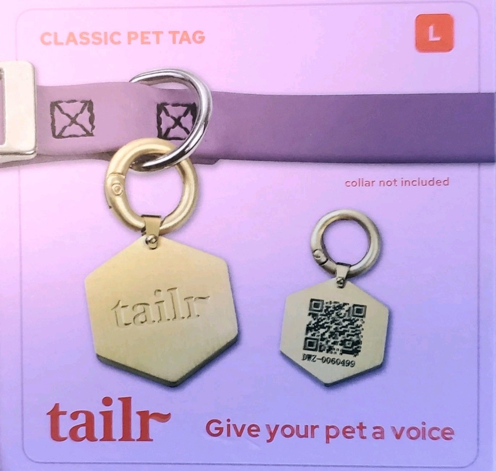 NIB - Tailr CLASSIC PET TAG - GOLD- SIZE: LARGE - APPLE/ANDROID COMPATIBLE