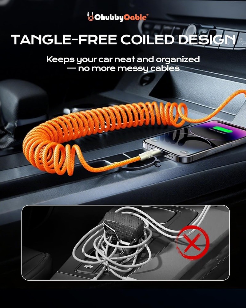 chubbycable Curly Chubby Retractable Fast Charging Cable 120W Black+Black