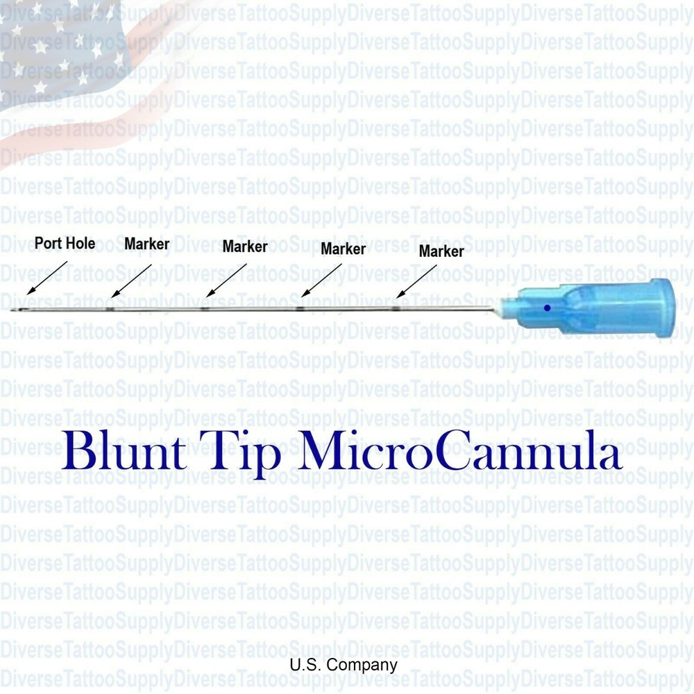 Micro Dermal Rounded Blunt-Tip Cannula Blue Dot Port side Indicator