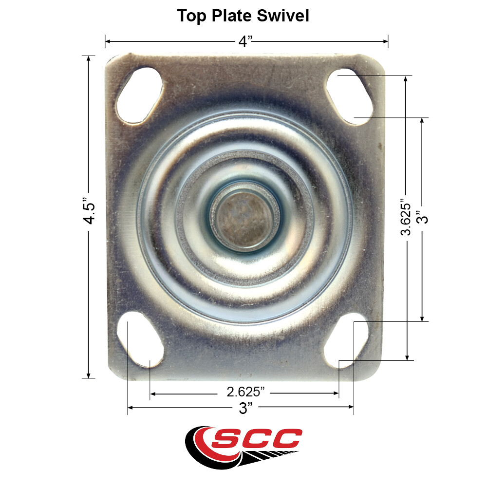 4 Inch Solid Polyurethane Wheel Swivel Top Plate Caster Set with Brake SCC