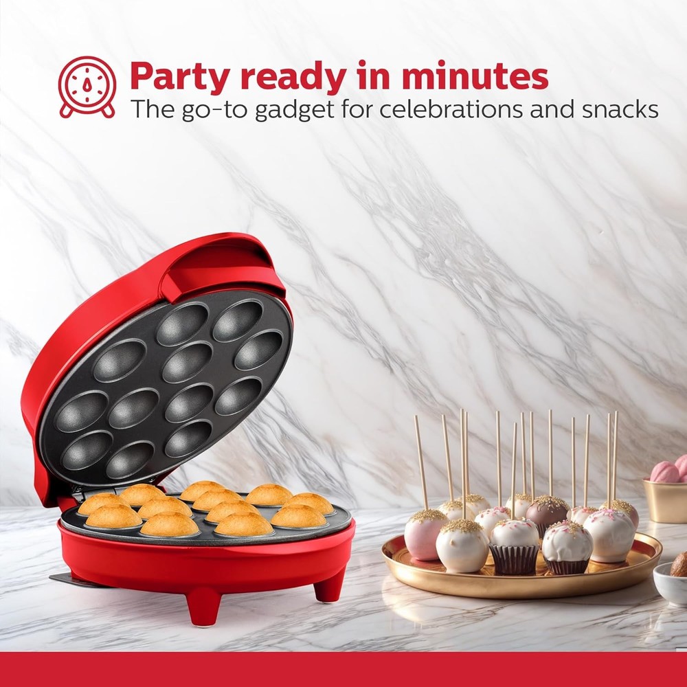 12 Count Cake Pop Maker with Non-Stick Plates & Indicator Lights Bakes 12 Pops