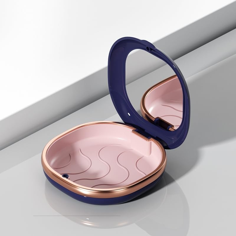 DIDATOOL Denture Case with Mirror, Portable Retainer for Navy blue
