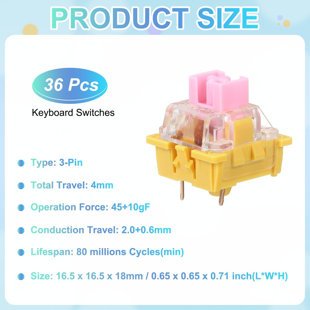 36pcs Pink Keyboard Switches 3-Pin 45gf Linear Keyboard Switch Replacement