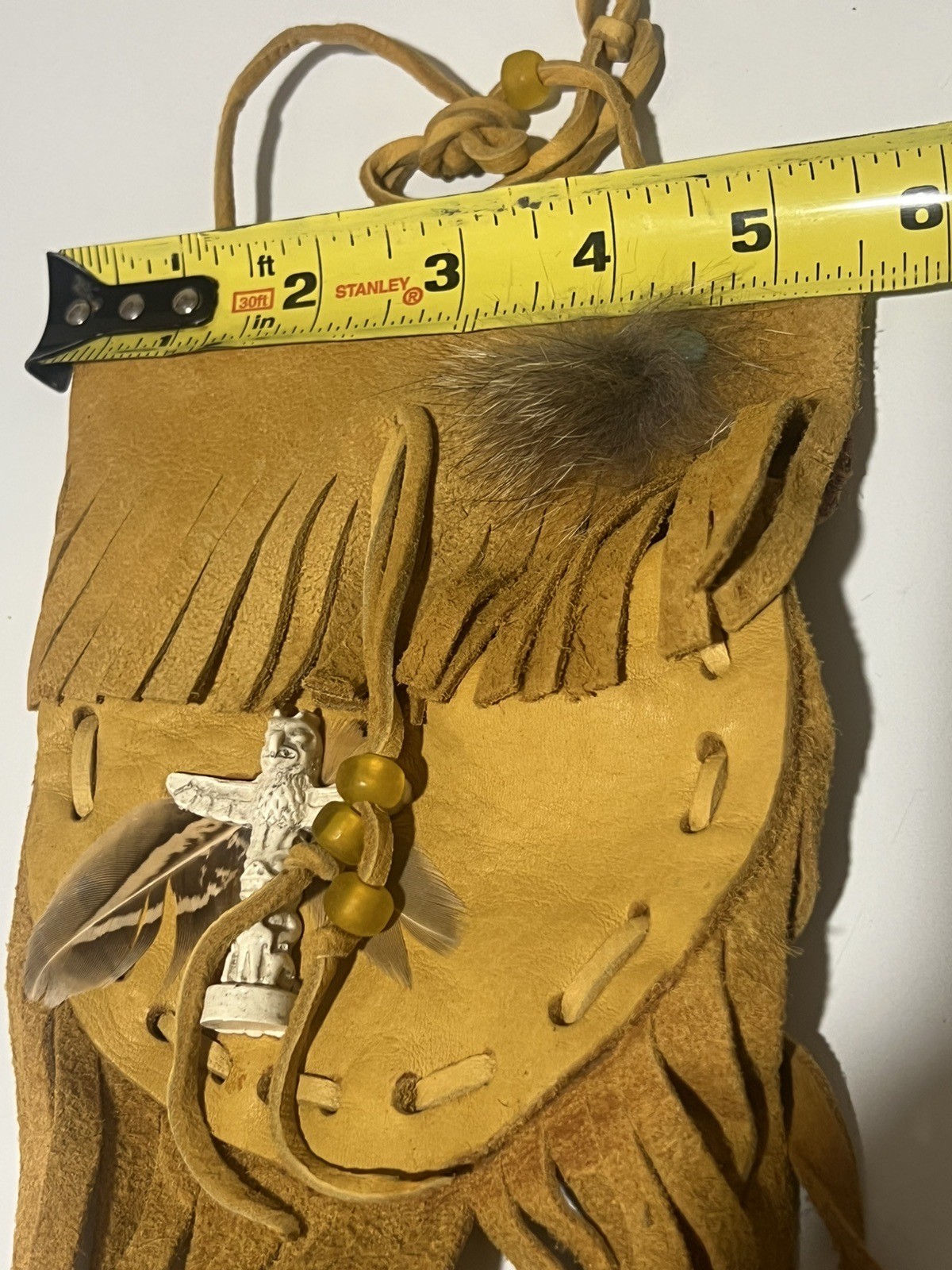 NATIVE AMERICAN MADE Animal Hide MEDICINE BAG, TAN With FRINGE