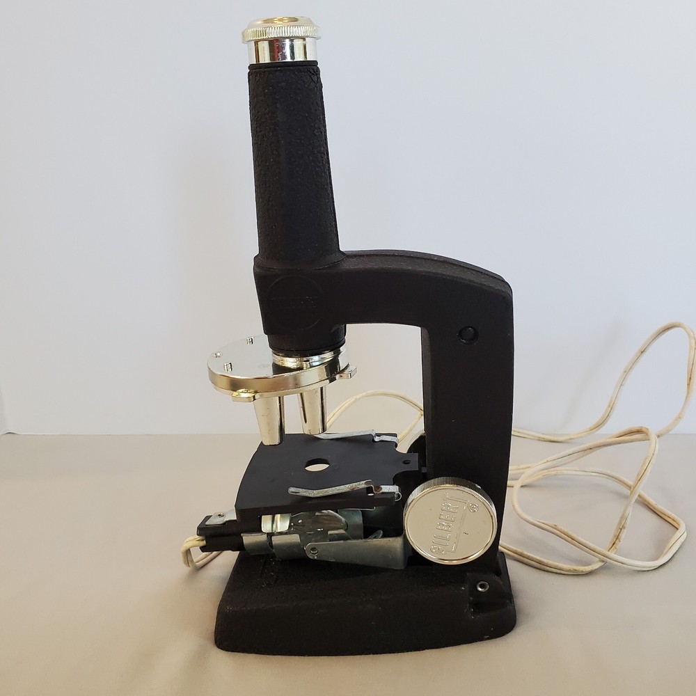 Gilbert Microcraft Microscope with Storage Cabinet 12 Prepared Slides Bulb VTG