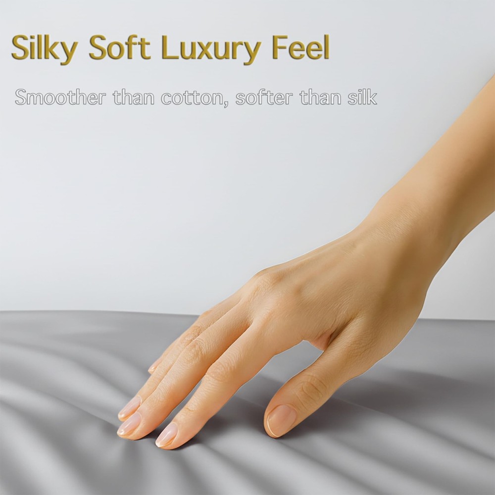 100% Viscose from Bamboo Sheets Set Queen Size, Cooling & Anti-Pilling 4-Piec...