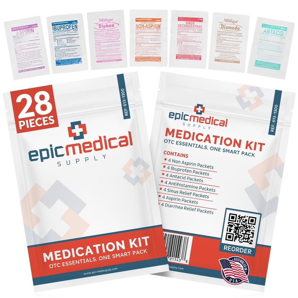 First Aid Kit Medication Refill – 28-Count Unit Dose Packets – Emergency Medi...