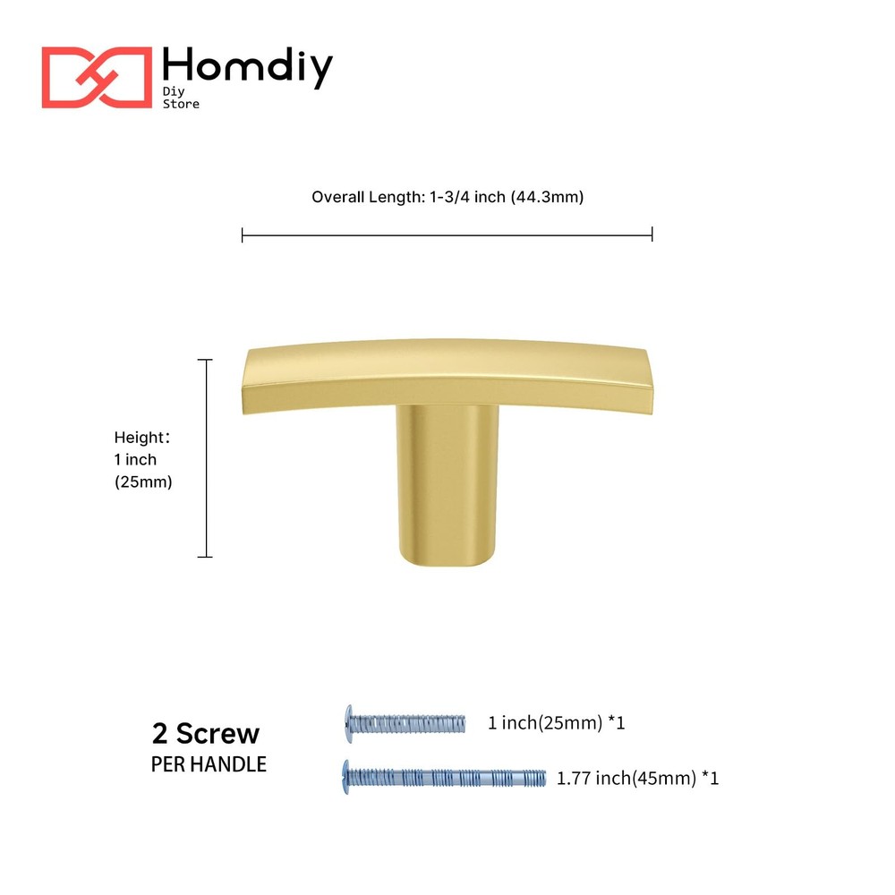 20 Pack Brushed Gold Solid Zinc Alloy Cabinet Knobs T Pulls Modern Hardware