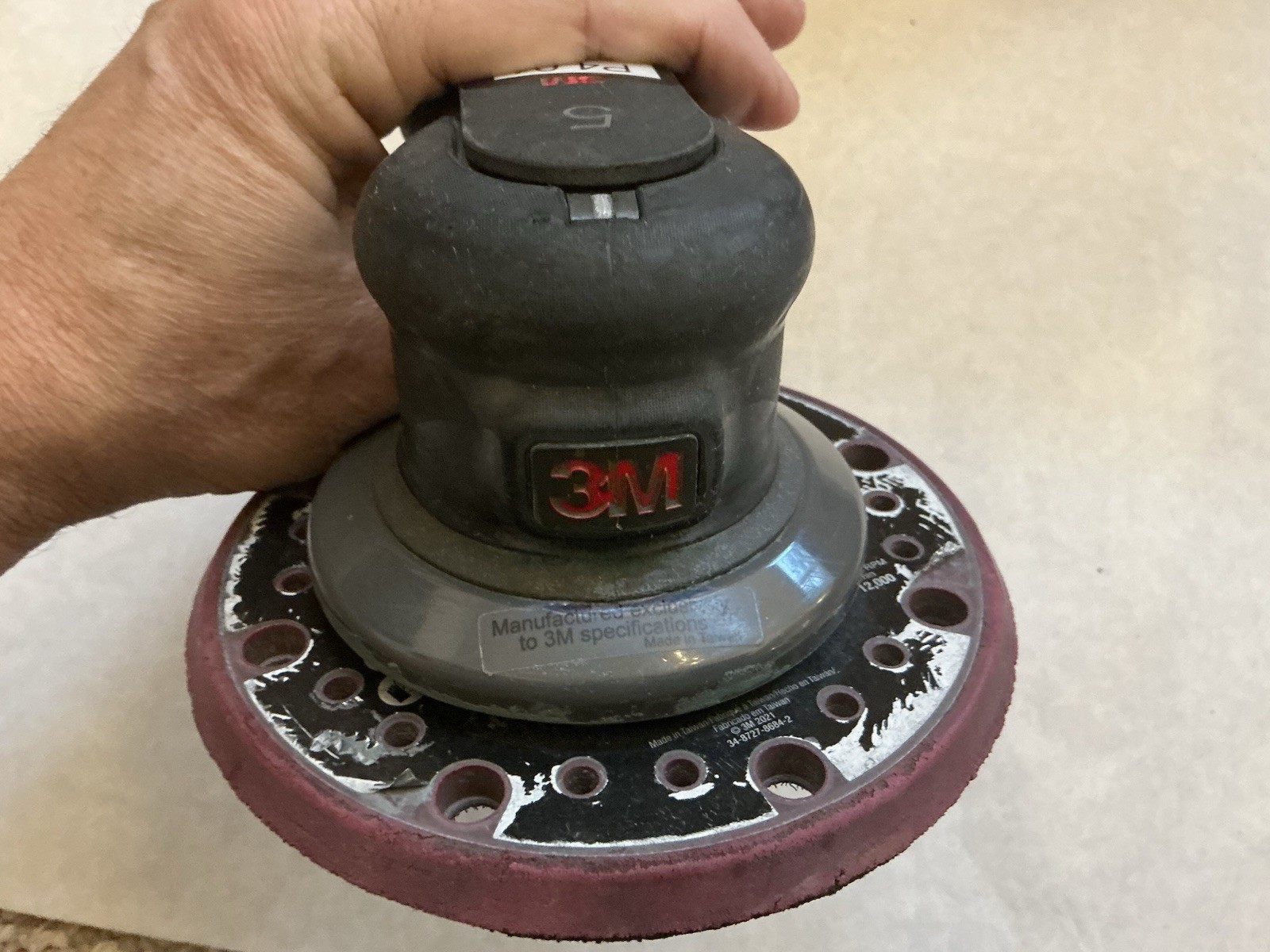 3M Pneumatic Random Orbital Sander, 88950, 6 in, Variable Speed 3/16” Orbit