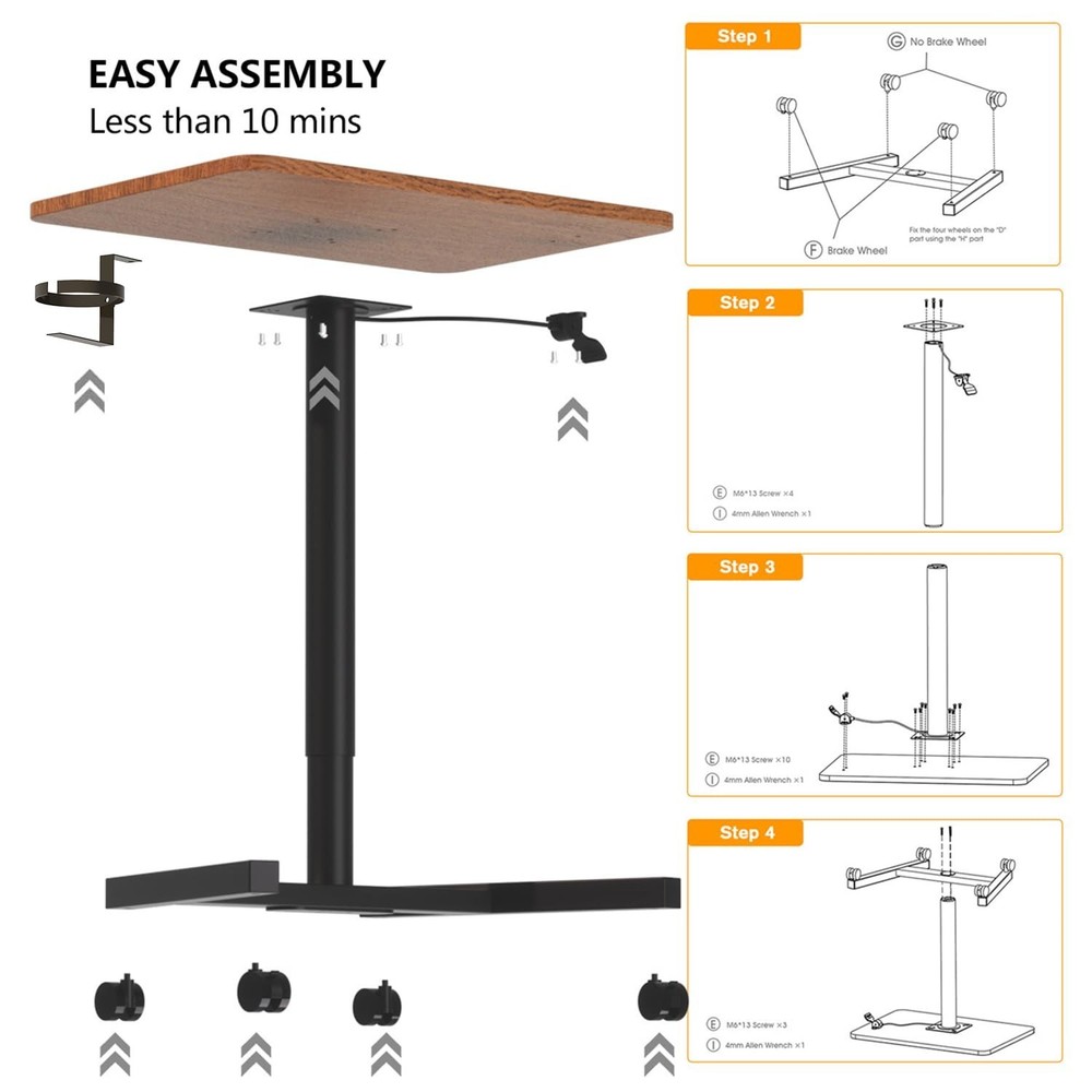 28-Inch Mobile Standing Desk, Computer Workstations with Cup Holder, Portable...