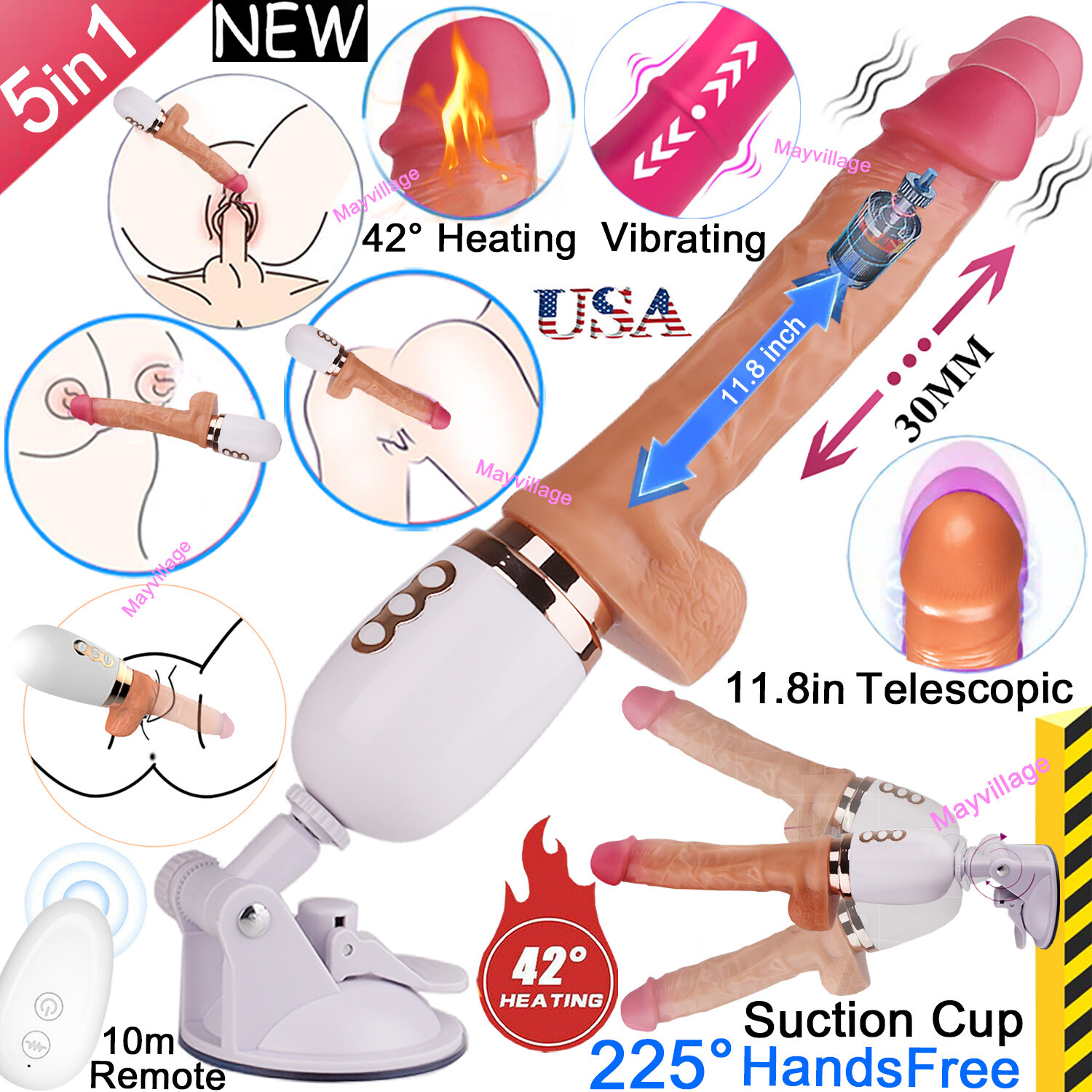 Remote Control Telescopic Dildo Thrusting Vibrator Heating G-Spot Sex Toys Women