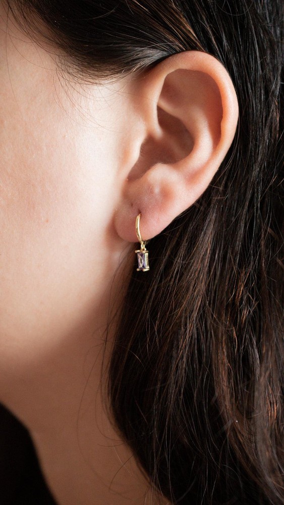 Purple Baguette Dangle Earrings